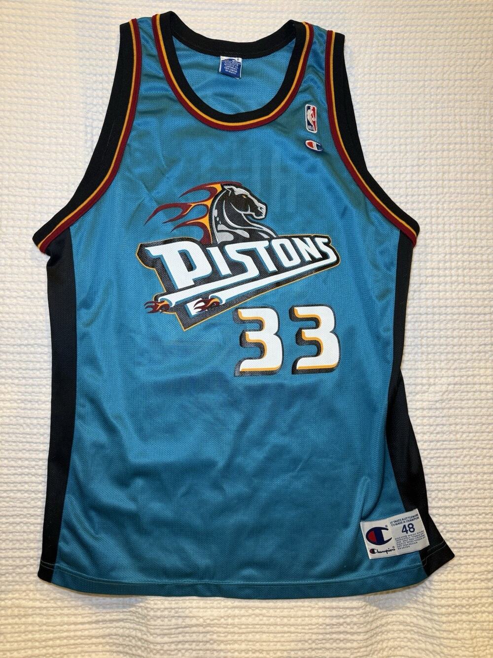 Vintage Champion Grant Hill #33 Detroit Pistons Teal Jersey Size 48 XL NBA